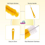 Adore Duece Long Handled Nylon Baby Bottle Cleaning Brush Kit Pack of 2 - Yellow