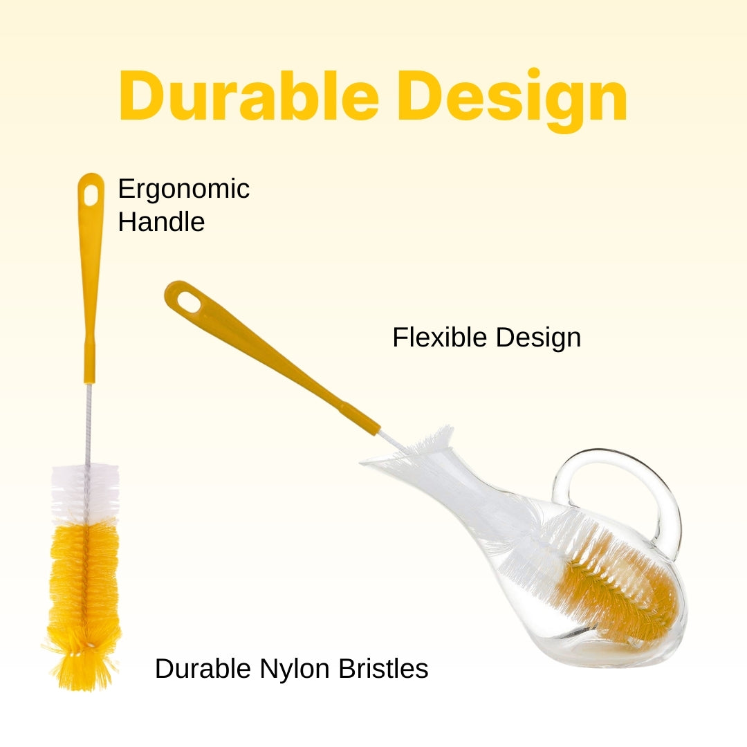 Adore Duece Long Handled Nylon Baby Bottle Cleaning Brush Kit Pack of 2 - Yellow