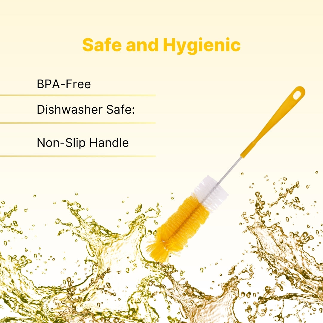 Adore Duece Long Handled Nylon Baby Bottle Cleaning Brush Kit Pack of 2 - Yellow