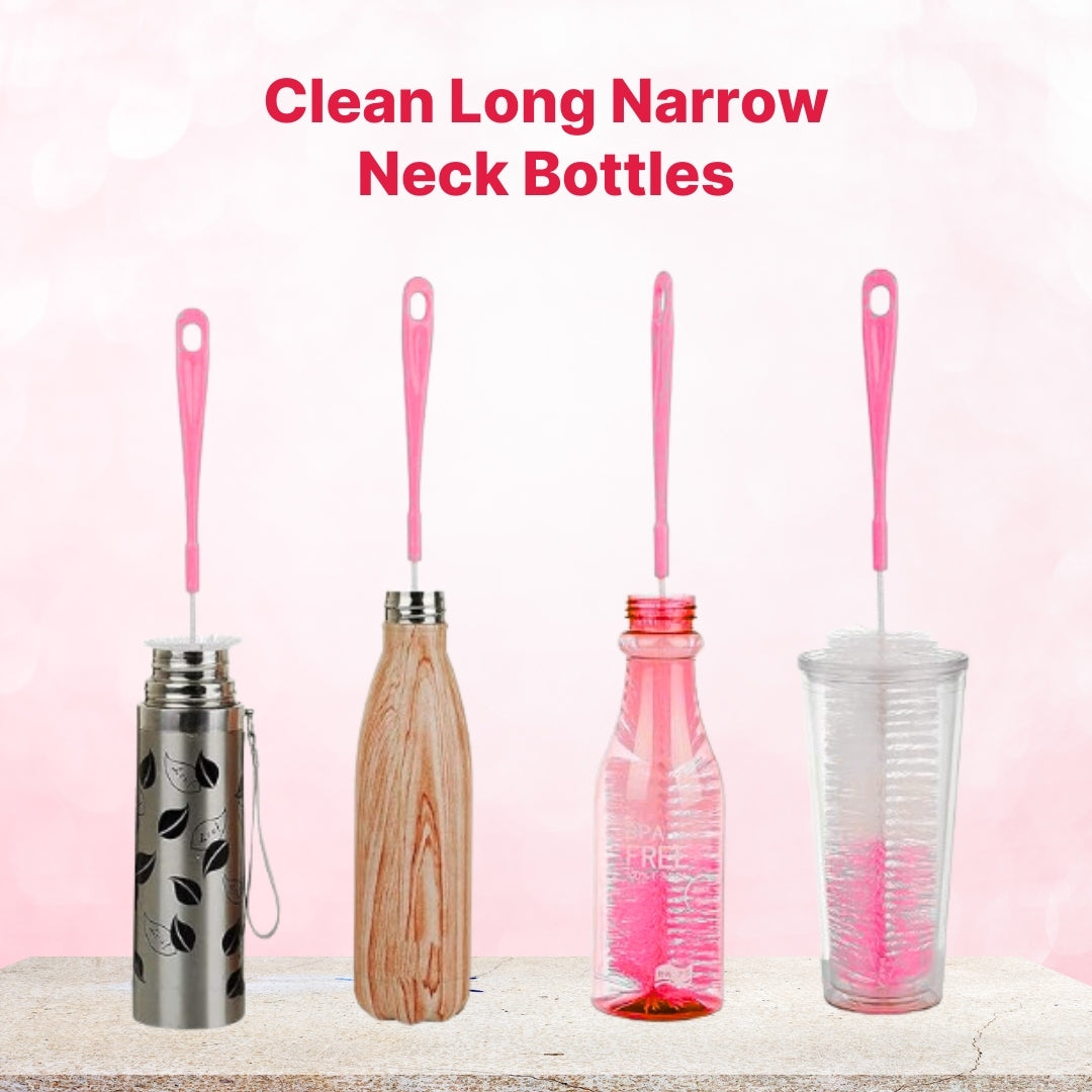 Adore Duece Long Handled Nylon Baby Bottle Cleaning Brush Kit Pack of 2 - Pink