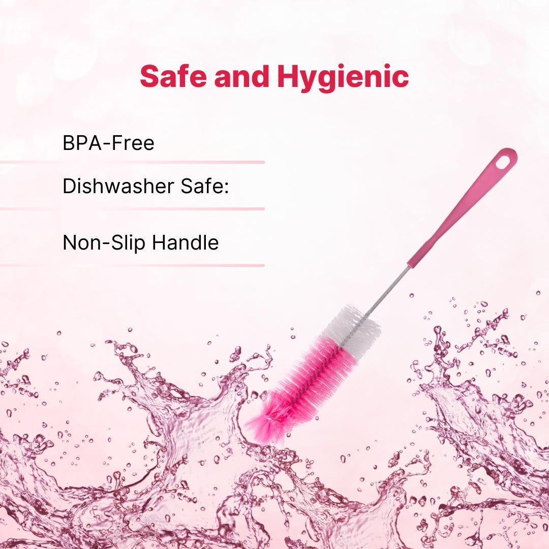 Adore Duece Long Handled Nylon Baby Bottle Cleaning Brush Kit Pack of 2 - Pink