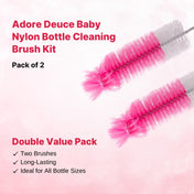 Adore Duece Long Handled Nylon Baby Bottle Cleaning Brush Kit Pack of 2 - Pink