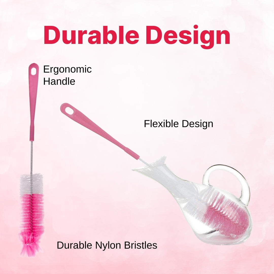 Adore Duece Long Handled Nylon Baby Bottle Cleaning Brush Kit Pack of 2 - Pink