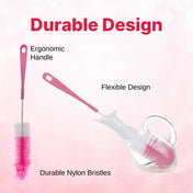 Adore Duece Long Handled Nylon Baby Bottle Cleaning Brush Kit Pack of 2 - Pink