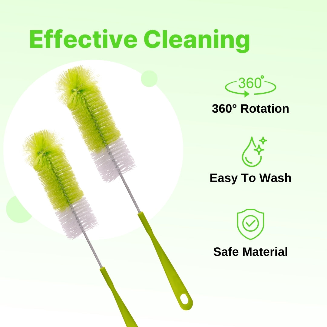 Adore Duece Long Handled Nylon Baby Bottle Cleaning Brush Kit Pack of 2 - Green