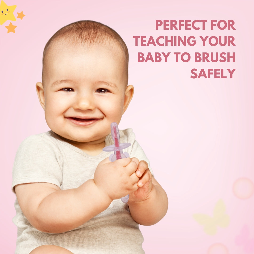 Adore Baby Training Toothbrush With Anti Choking Shield - Pink