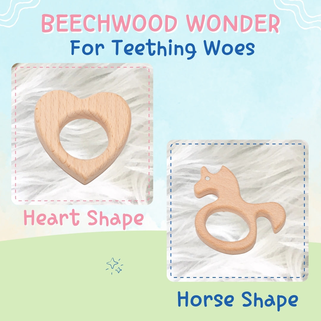 Adore Wohoo! Wooden Teethers- Pack of 2- Heart+ Sea horse