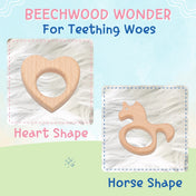 Adore Wohoo! Wooden Teethers- Pack of 2- Heart+ Sea horse