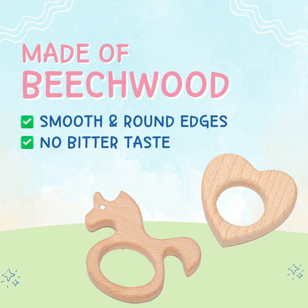 Adore Wohoo! Wooden Teethers- Pack of 2- Heart+ Sea horse