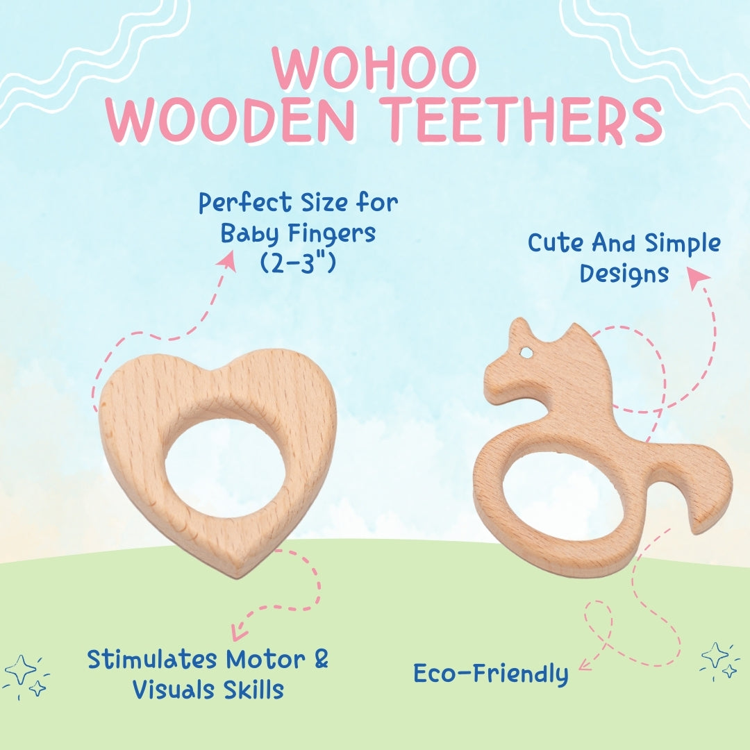 Adore Wohoo! Wooden Teethers- Pack of 2- Heart+ Sea horse