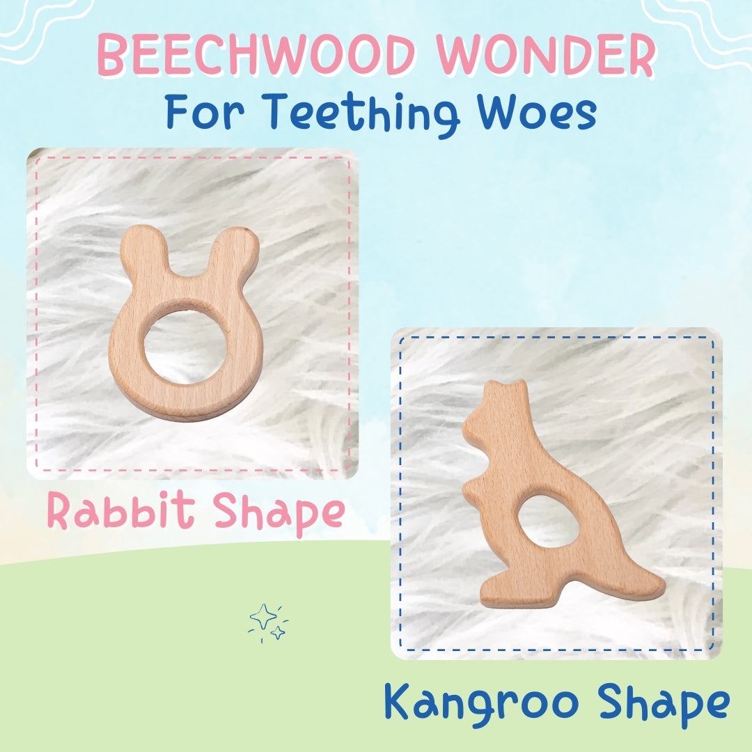 Adore Wohoo! Wooden Teethers- Pack of 2 - Bunny+ Kangaroo