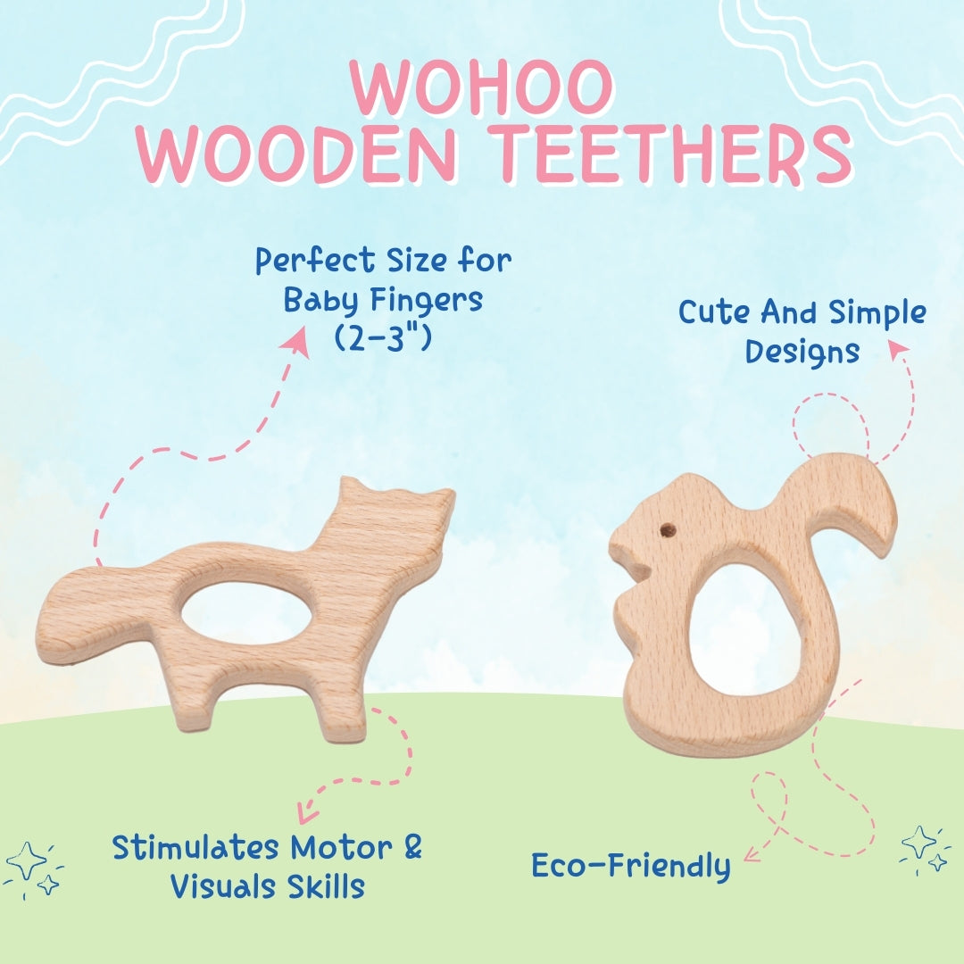 Adore Wohoo! Wooden Teethers- Pack of 2- Fox and Squirrel