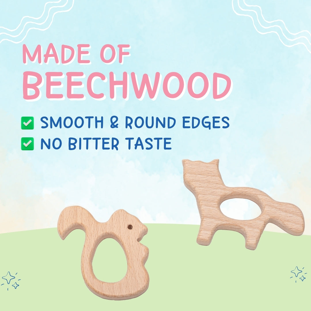Adore Wohoo! Wooden Teethers- Pack of 2- Fox and Squirrel