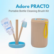 Adore Advanced PRACTO-The Smart Travel Bottle Cleaning Brush Kit & Drying Rack with Storage Case - Blue