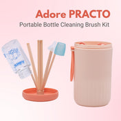 Adore Advanced PRACTO-The Smart Travel Bottle Cleaning Brush Kit & Drying Rack with Storage Case - Pink