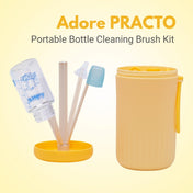Adore Advanced PRACTO-The Smart Travel Bottle Cleaning Brush Kit & Drying Rack with Storage Case - Yellow