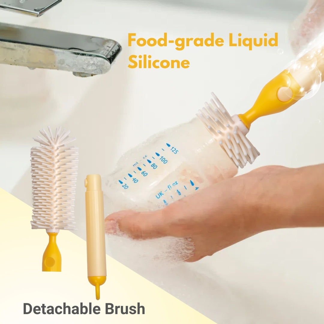 Adore Advanced PRACTO-The Smart Travel Bottle Cleaning Brush Kit & Drying Rack with Storage Case - Yellow