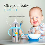Adore Magnus! Premium Wideneck Stainless Steel Feeding Bottle with anti-colic teat and Handle 250ml - Blue Toucan