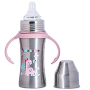 Adore Magnus! Premium Wideneck Stainless Steel Feeding Bottle with anti-colic teat and Handle 250ml - Pink Dino