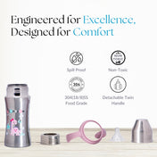Adore Magnus! Premium Wideneck Stainless Steel Feeding Bottle with anti-colic teat and Handle 250ml - Pink Dino