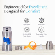 Adore Magnus! Premium Wideneck Stainless Steel Feeding Bottle with anti-colic teat and Handle 250ml - Orange Dino