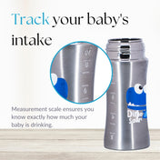Adore Magnus! Premium Wideneck Stainless Steel Feeding Bottle with anti-colic teat and Handle 250ml - Orange Dino