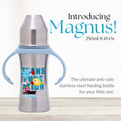 Adore Magnus! Premium Wideneck Stainless Steel Feeding Bottle with anti-colic teat and Handle 250ml - Blue Transport