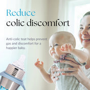 Adore Magnus! Premium Wideneck Stainless Steel Feeding Bottle with anti-colic teat and Handle 250ml - Blue Transport