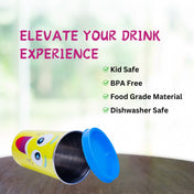 Adore Blissful! The Character Printed Steel Tumbler with Straw Lid Cap, Straw, Straw Brush set- 350ml - Smiley