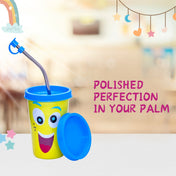 Adore Blissful! The Character Printed Steel Tumbler with Straw Lid Cap, Straw, Straw Brush set- 350ml - Smiley