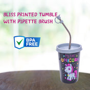 Adore Blissful! The Character Printed Steel Tumbler with Straw Lid Cap, Straw, Straw Brush set- 350ml - Unicorn