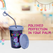 Adore Blissful! The Character Printed Steel Tumbler with Straw Lid Cap, Straw, Straw Brush set- 350ml - Unicorn