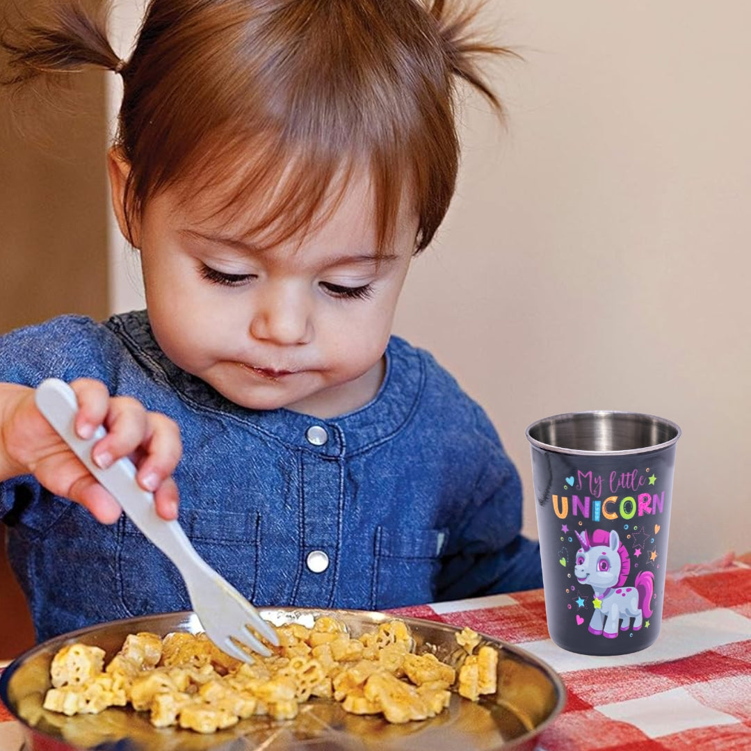 Adore Blissful! The Character Printed Steel Tumbler with Straw Lid Cap, Straw, Straw Brush set- 350ml - Unicorn