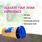 Adore Blissful! The Character Printed Steel Tumbler with Straw Lid Cap, Straw, Straw Brush set- 350ml - Dino