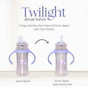 Adore Twilight 2in 1 Stainless Steel Sipper with Twin Handle 250ml - Purple Owl