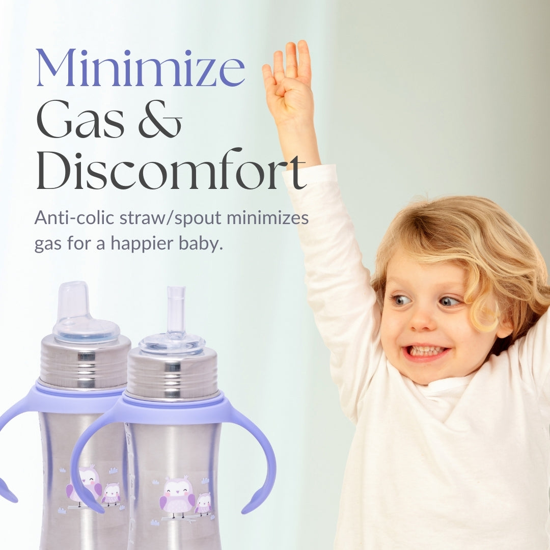 Adore Twilight 2in 1 Stainless Steel Sipper with Twin Handle 250ml - Purple Owl