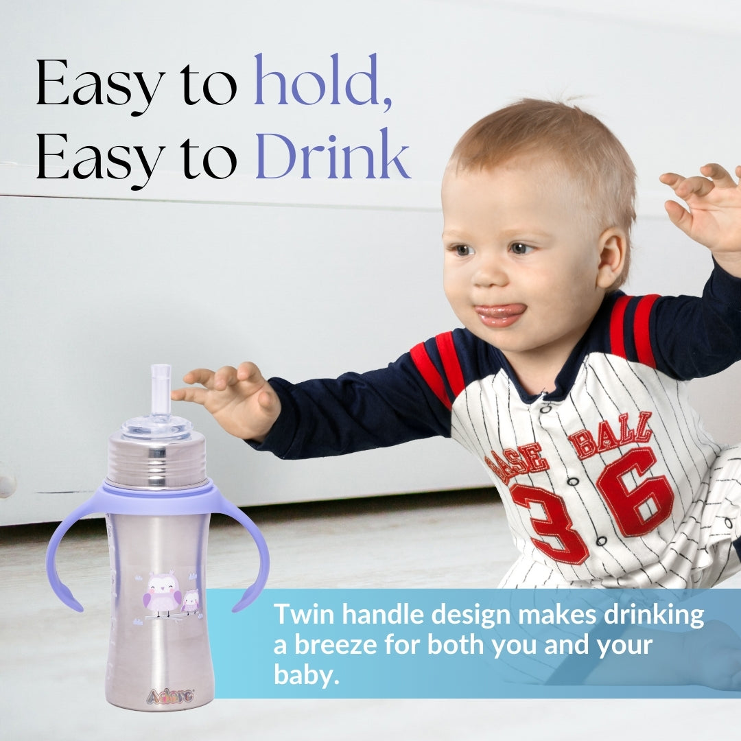 Adore Twilight 2in 1 Stainless Steel Sipper with Twin Handle 250ml - Purple Owl