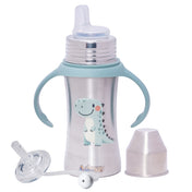 Adore Twilight 2in 1 Stainless Steel Sipper with Twin Handle 250ml - Green Dino