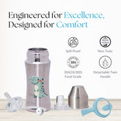 Adore Twilight 2in 1 Stainless Steel Sipper with Twin Handle 250ml - Green Dino