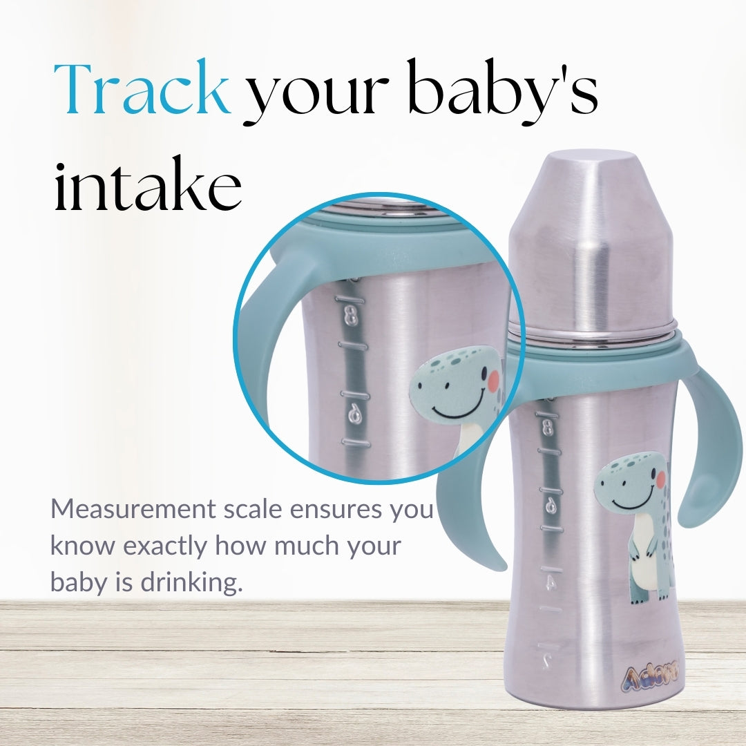 Adore Twilight 2in 1 Stainless Steel Sipper with Twin Handle 250ml - Green Dino