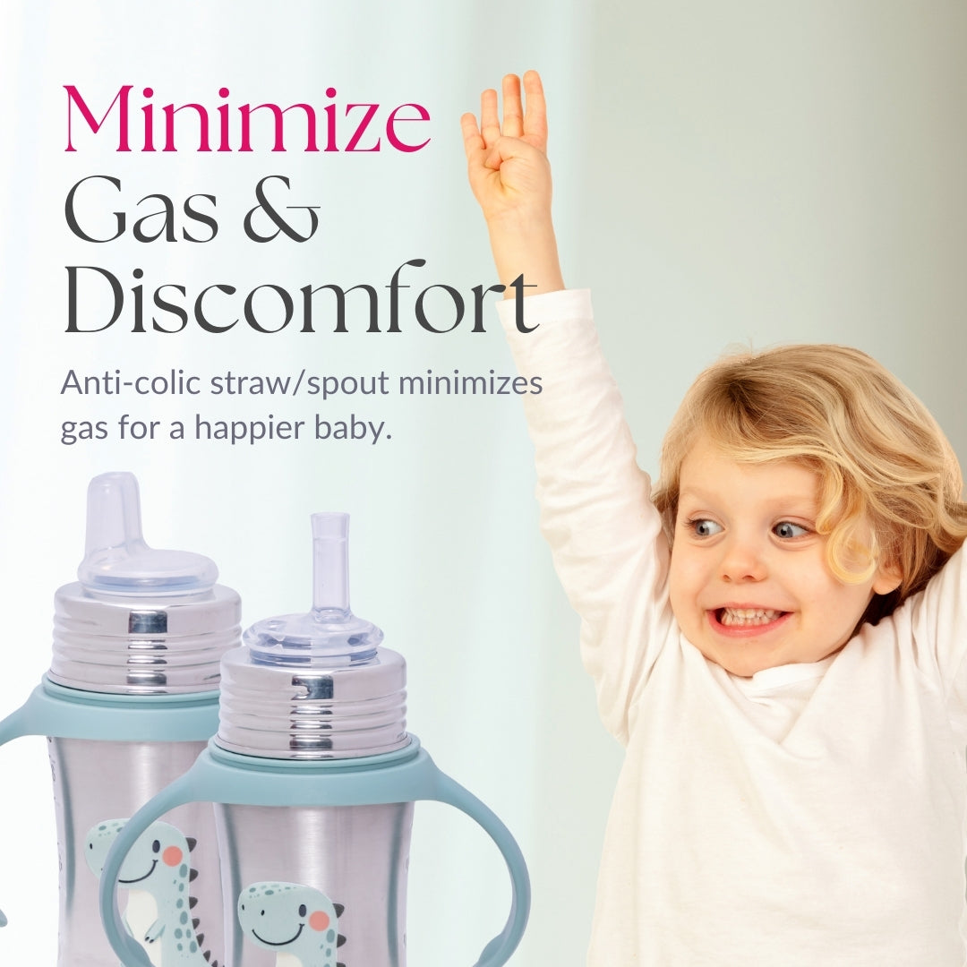 Adore Twilight 2in 1 Stainless Steel Sipper with Twin Handle 250ml - Green Dino