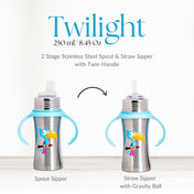 Adore Twilight 2in 1 Stainless Steel Sipper with Twin Handle 250ml - Blue Toucan