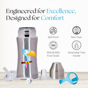 Adore Twilight 2in 1 Stainless Steel Sipper with Twin Handle 250ml - Blue Toucan