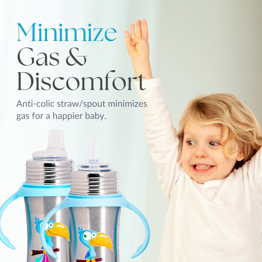 Adore Twilight 2in 1 Stainless Steel Sipper with Twin Handle 250ml - Blue Toucan