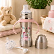 Adore Twilight 2in 1 Stainless Steel Sipper with Twin Handle 250ml - Pink Dino