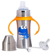 Adore Twilight 2in 1 Stainless Steel Sipper with Twin Handle 250ml - Orange Dino