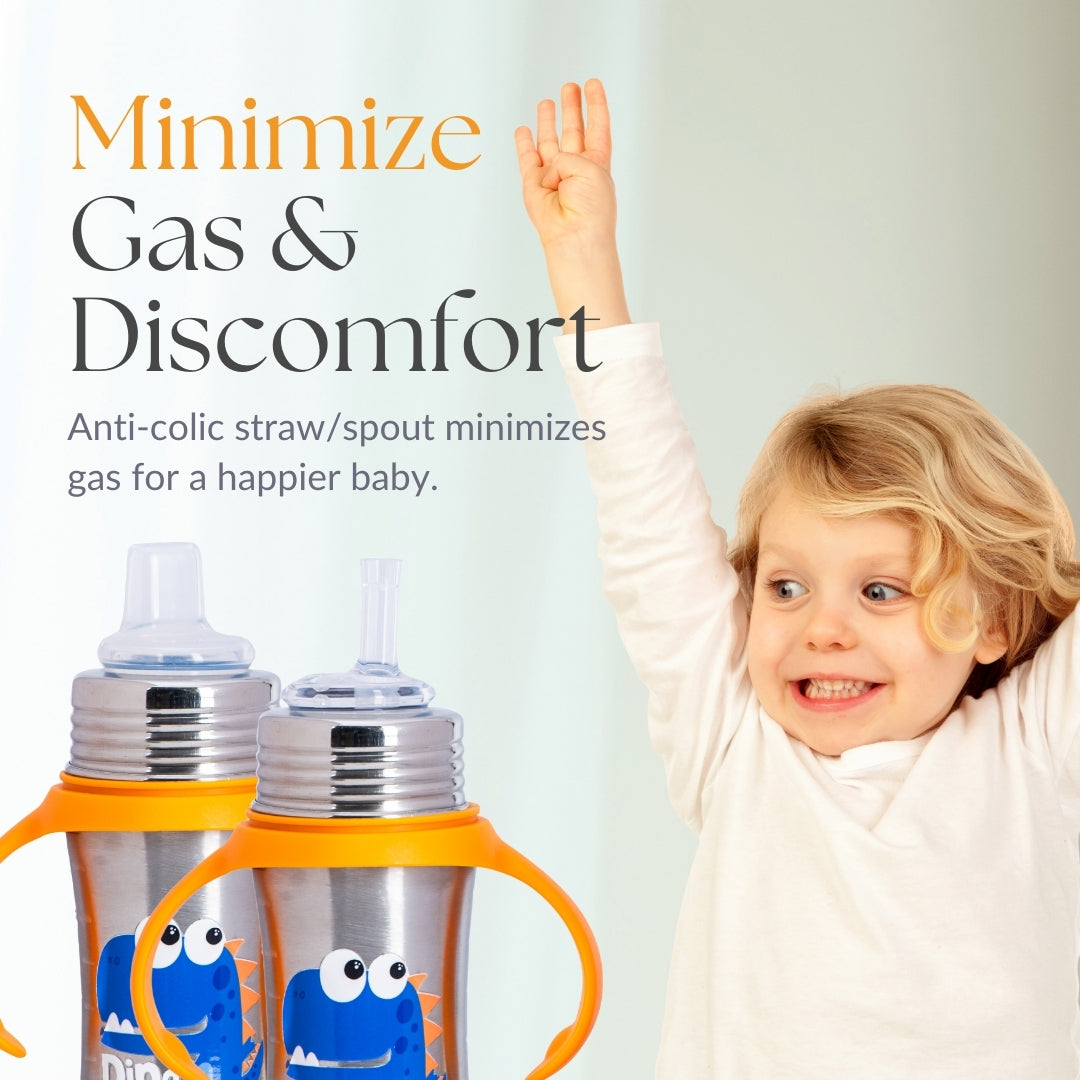 Adore Twilight 2in 1 Stainless Steel Sipper with Twin Handle 250ml - Orange Dino