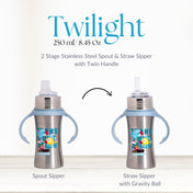 Adore Twilight 2in 1 Stainless Steel Sipper with Twin Handle 250ml - Blue Transport