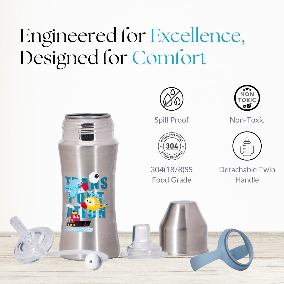 Adore Twilight 2in 1 Stainless Steel Sipper with Twin Handle 250ml - Blue Transport