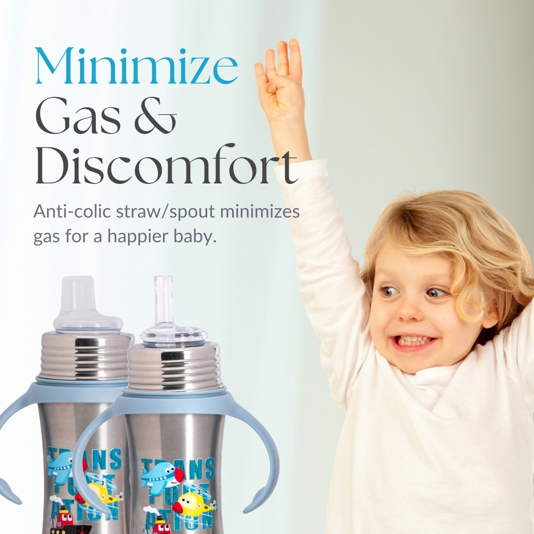 Adore Twilight 2in 1 Stainless Steel Sipper with Twin Handle 250ml - Blue Transport